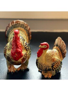 Rare Vintage Tom and Hen Turkey Salt & Pepper Shakers - Hand-Painted, Marked Jap